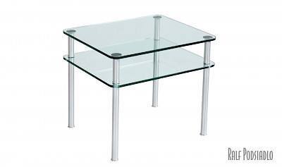 DUO klein Glastisch mit Ablage und runden Ecken