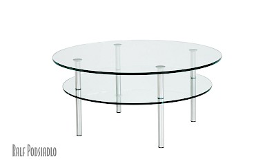 runder Couchtisch aus Glas mit Glasablage, Edelstahl gebürstet