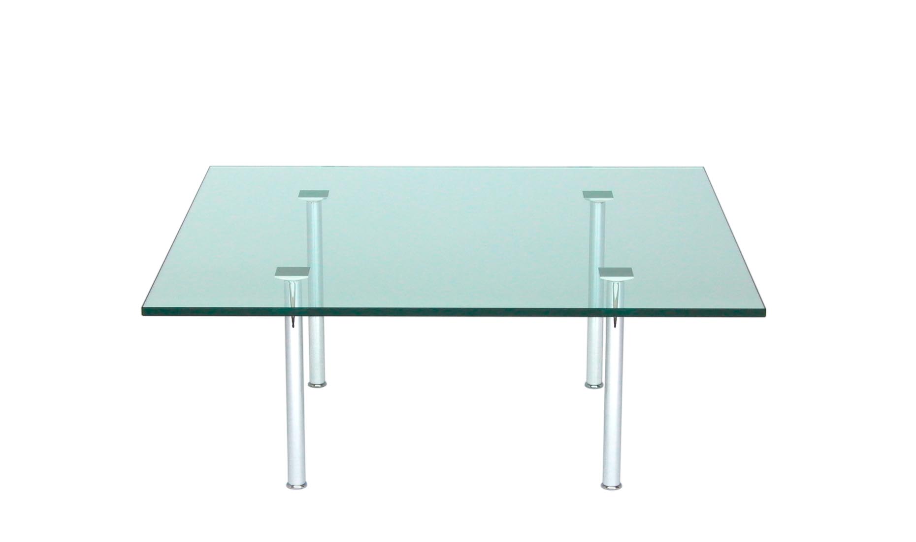 Couchtische VARIUS Floatglas, satiniertes, helles (Optiwhite), graues (Rauchglas), lackiertes Glas / Chrom blank oder matt, Edelstahl