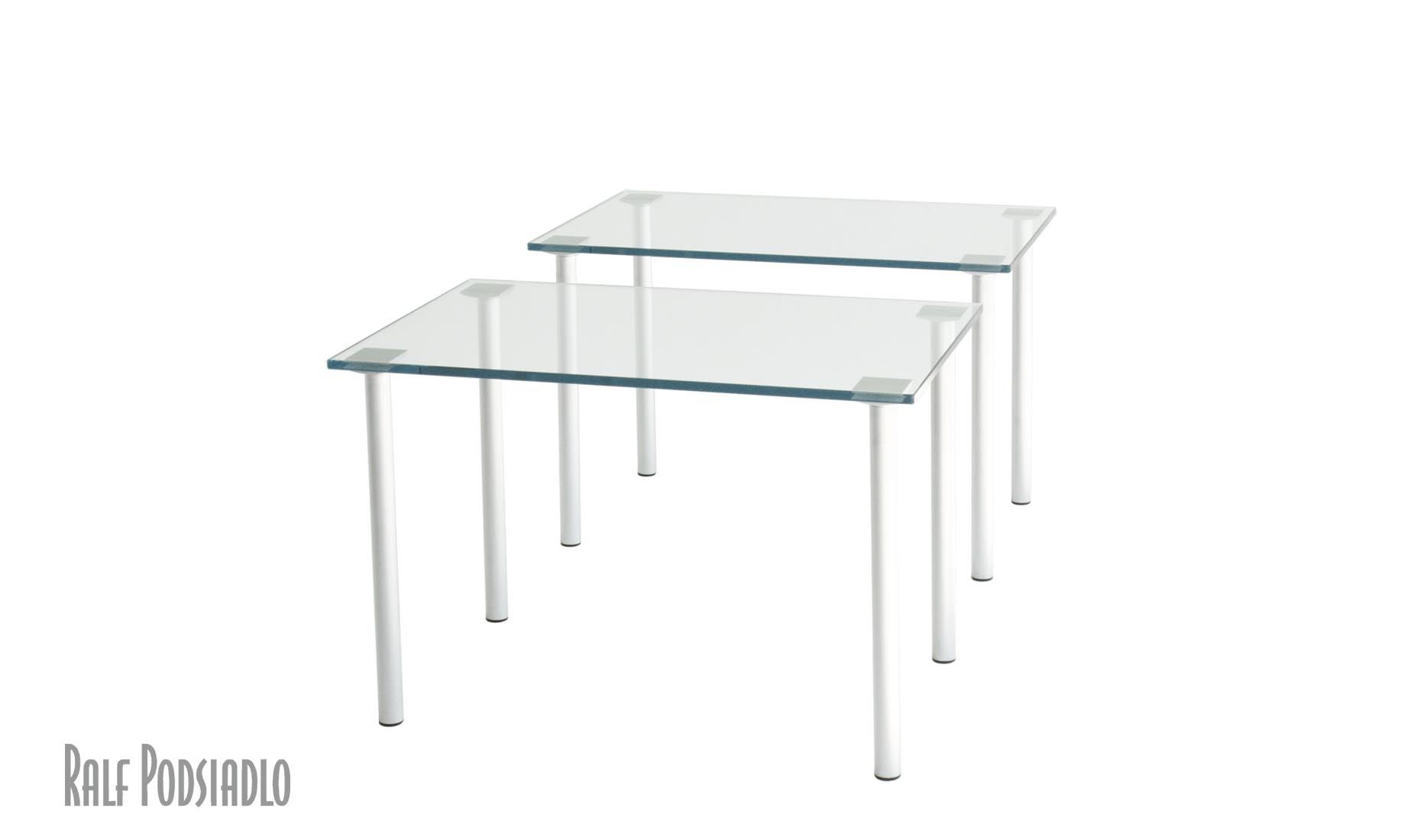 Beistelltisch, Glastisch-Set Rechteck, Chrom matt Glasplatten 12mm