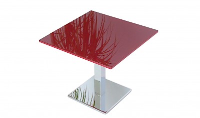 Beistelltische nach Mass Säule quadratich 50x50mm - rot lackiertes Glas, Chrom