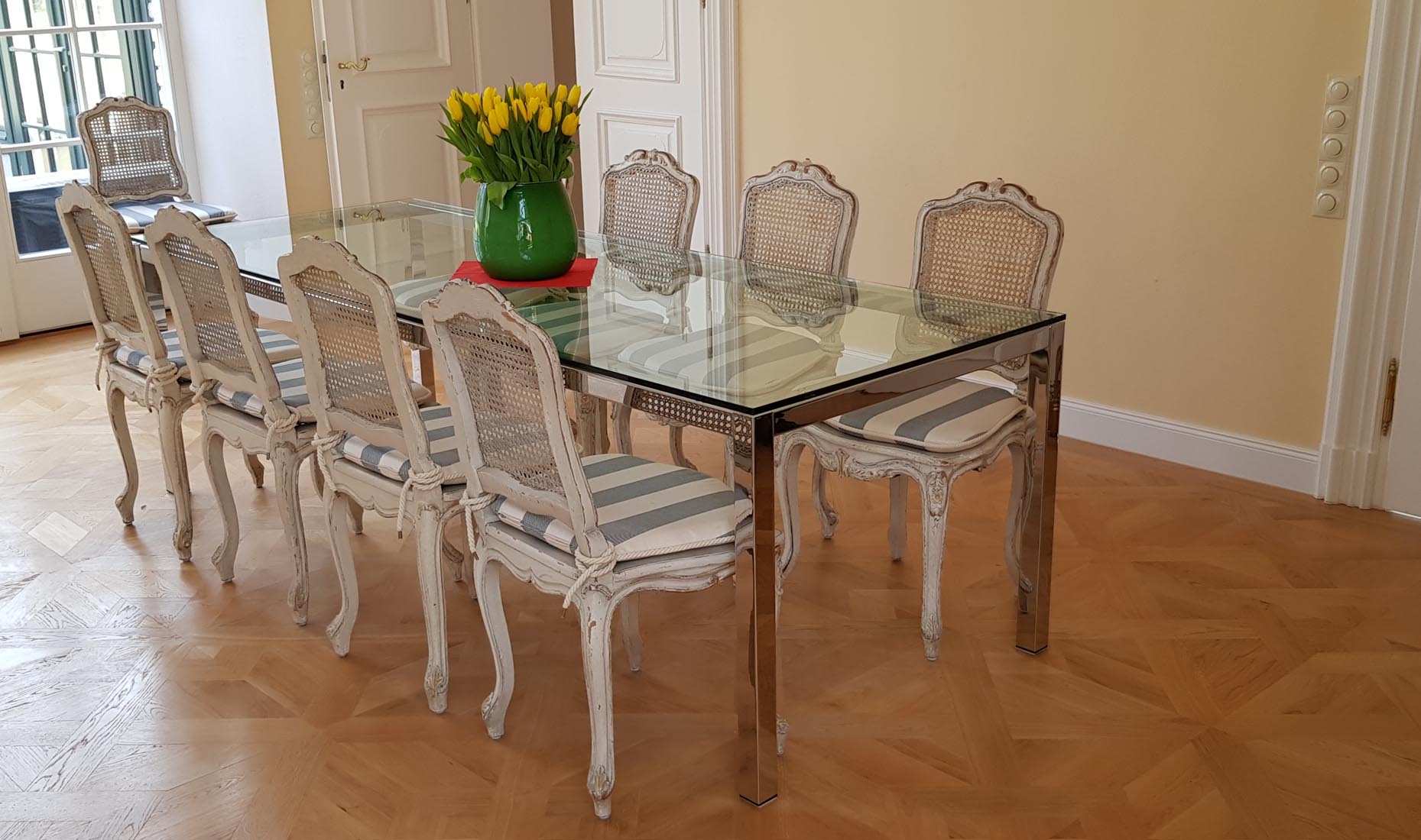 FRAME Glastische, Esstische, Küchentische, Schreibtische Gestell Edelstahl poliert