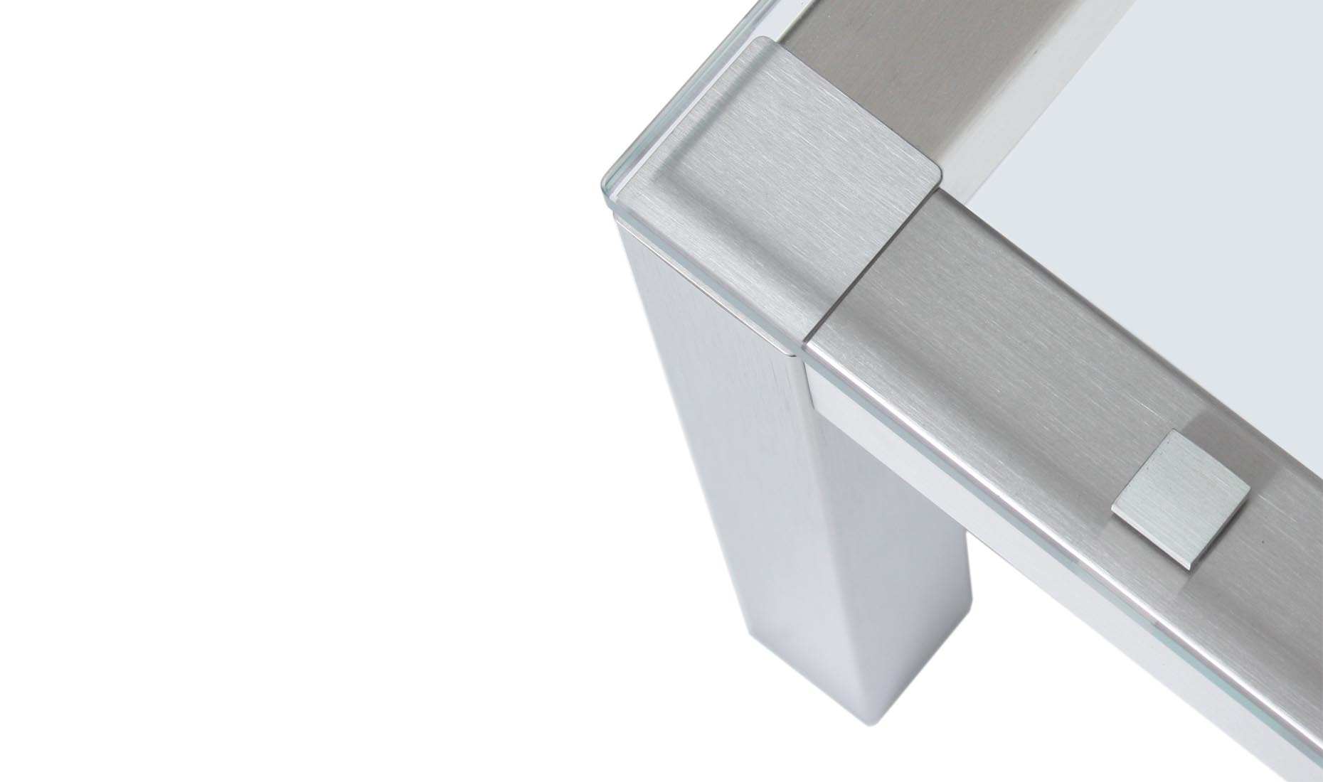 FRAME Maßtische mit lose Glasplatte, Edelstahl-Adapter