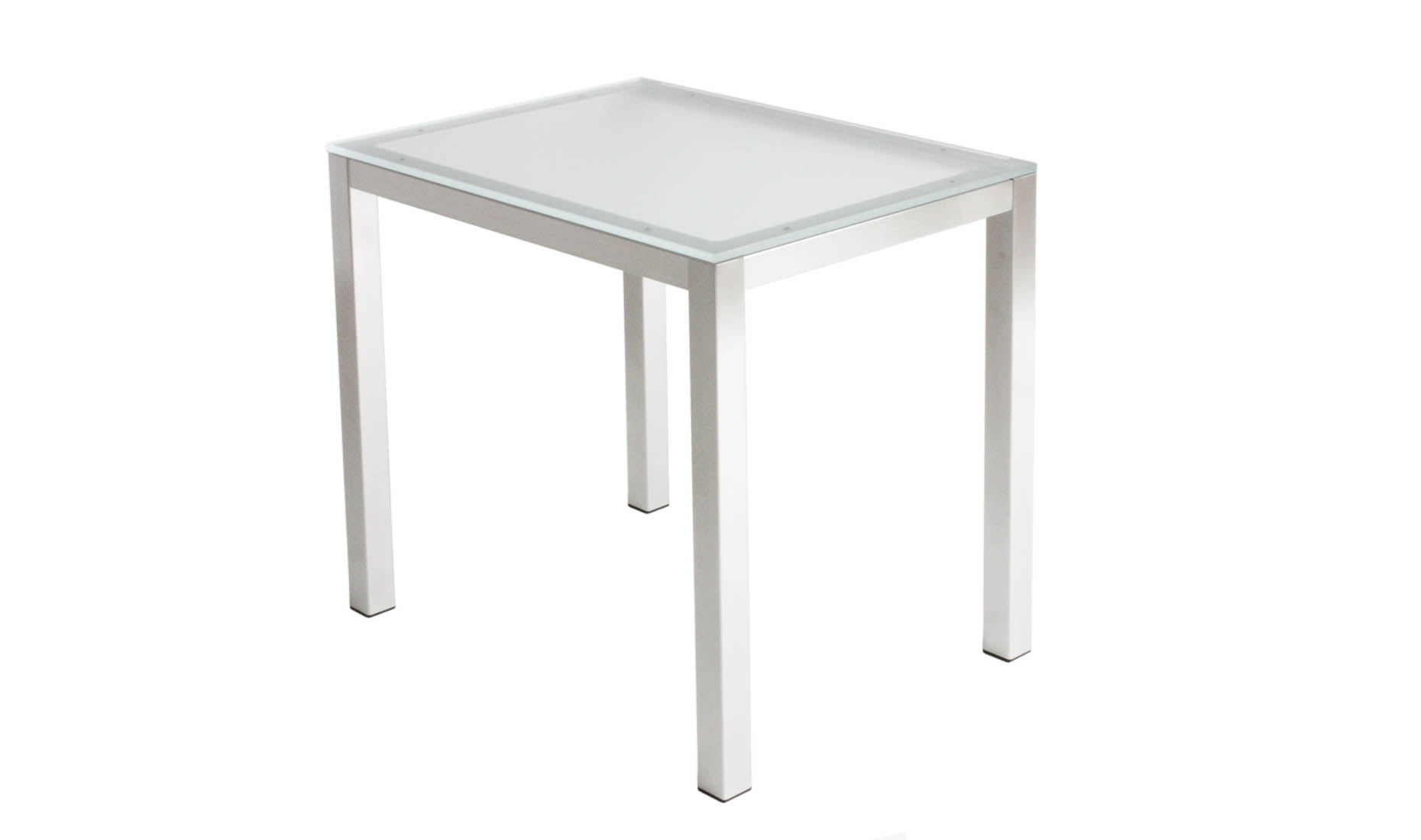 Küchentisch: Glasplatte satiniertes Optiwhite Gestell rechtseckig - Edelstahl