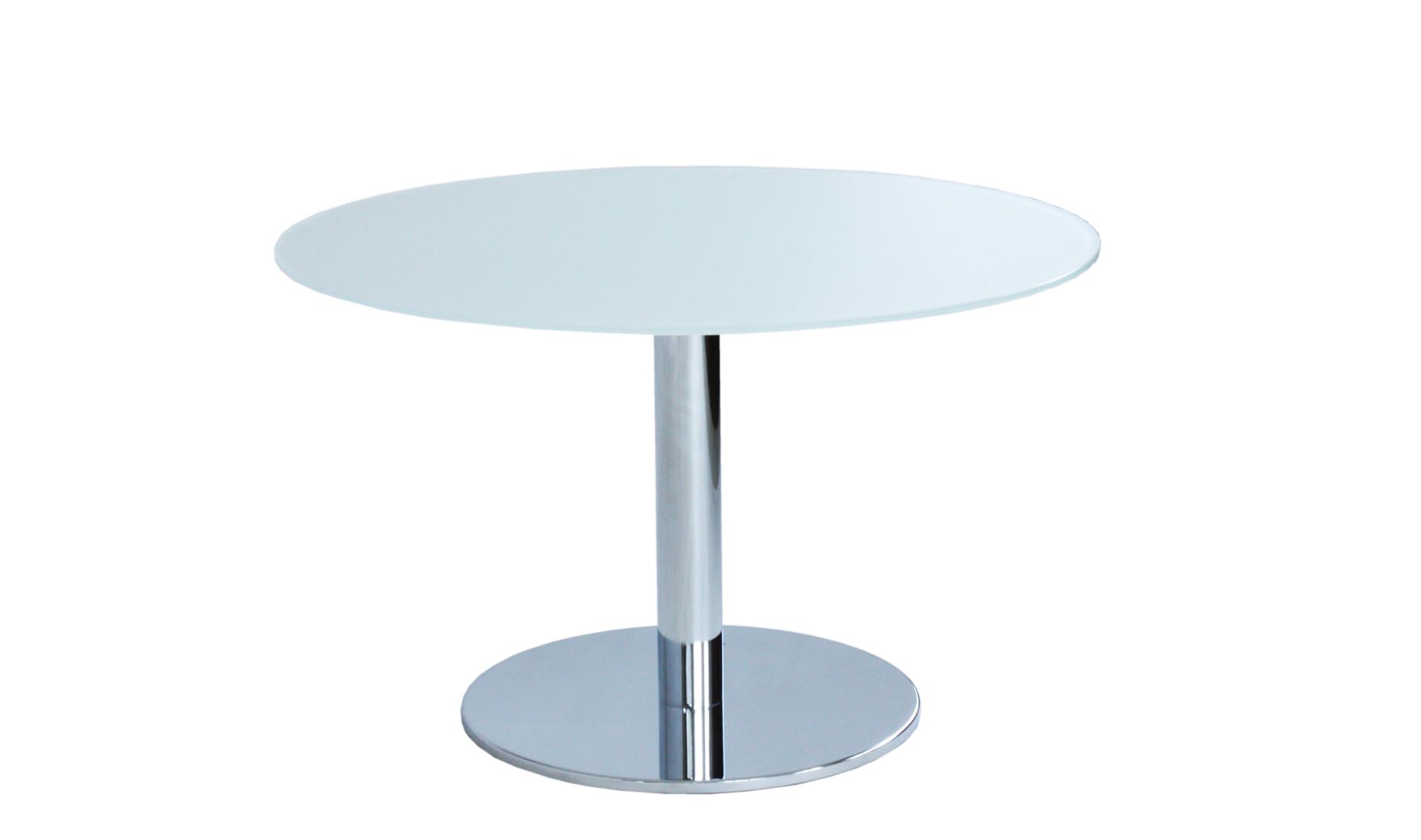 CENTRO-FUSS-R-70-METALL Esstisch rund satinierte Glasplatte