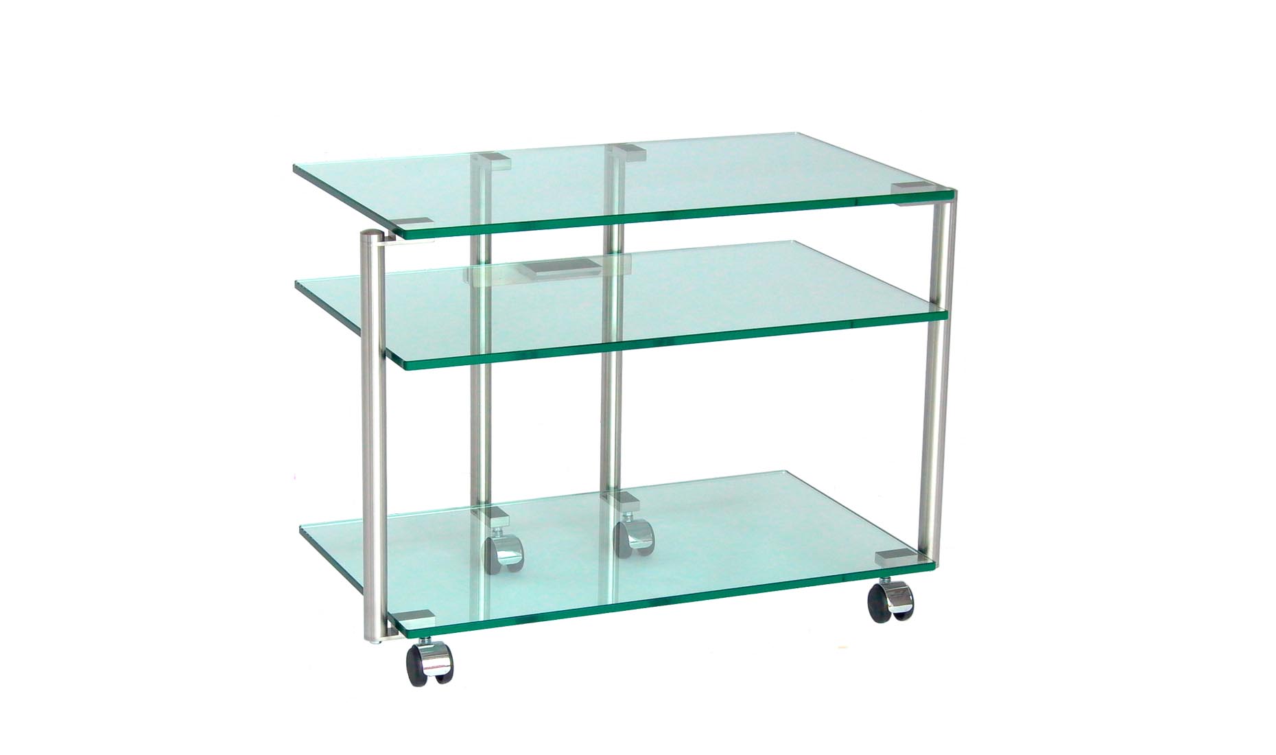 TV-Regale, TV-Racks - höhenverstellbar, Glas-Sideboards nach Maß - Glasmöbl - UV-Verklebt, Edelstahl