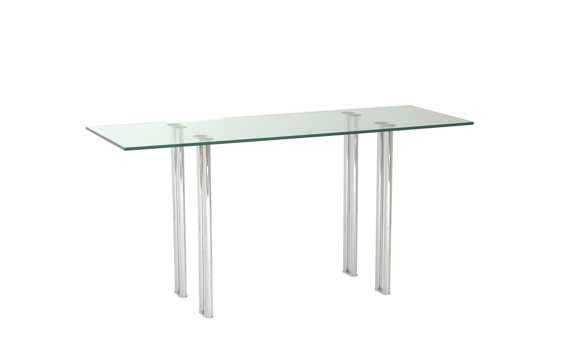 DUO-R Glaskonsolen, Glasregale, Glaseinrichten, Glas-Sideboards nach Maß, Glasplatten UV-Verklebt, klar, satiniert, hell (Optiwhite), lackiert;  Edelstahl / Chrom