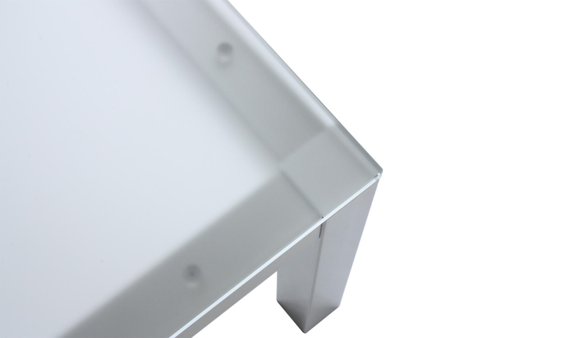 Esstisch mit Glasplatte aus Weißglas - Oberfläche SATINATO - oben platziert
