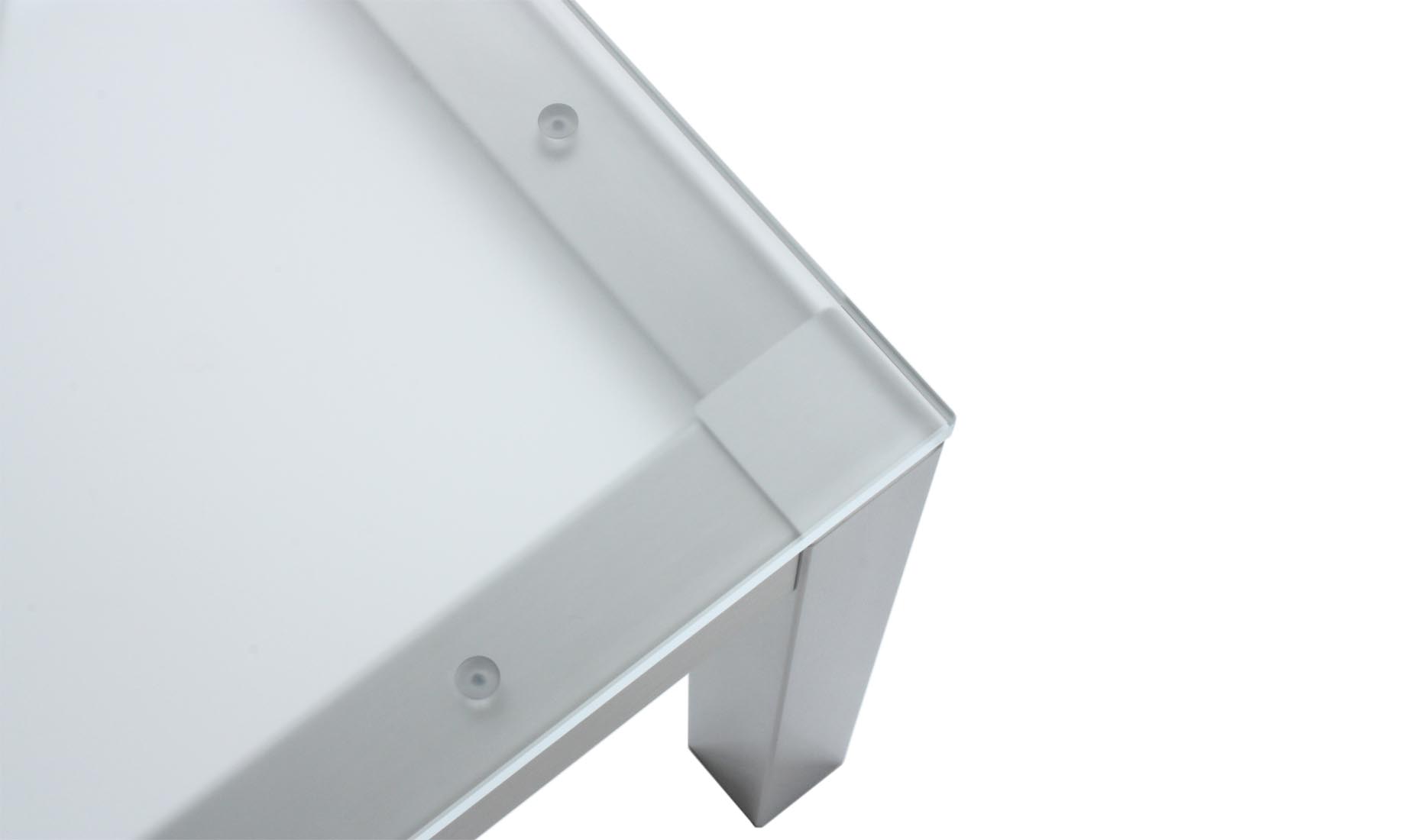 Esstisch, Glastisch - Weißglas Optiwhite, satiniert unten, oben glatt