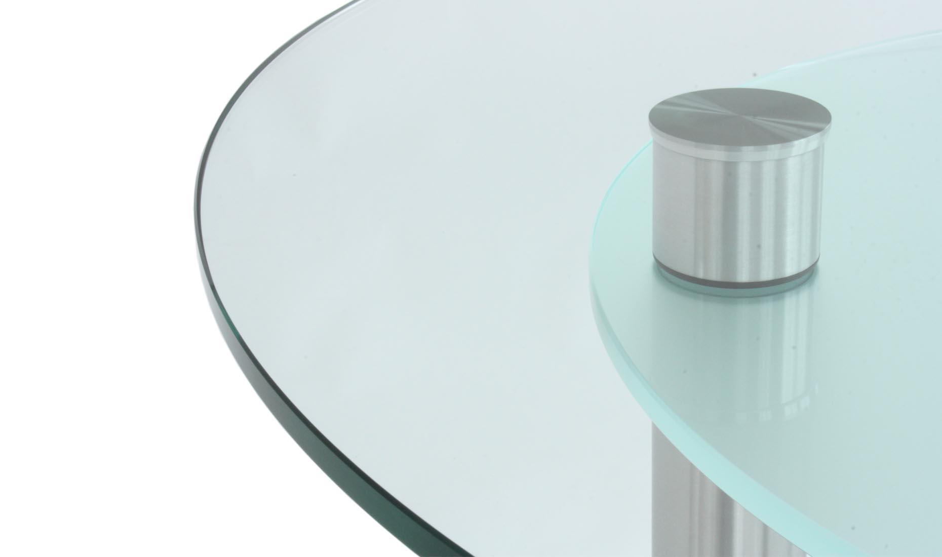 Esstische mit Glasablage - Tischplatten nach Maß - Glas - Satinato, Optiwhite - Edelstahl oder Stahl verchromt