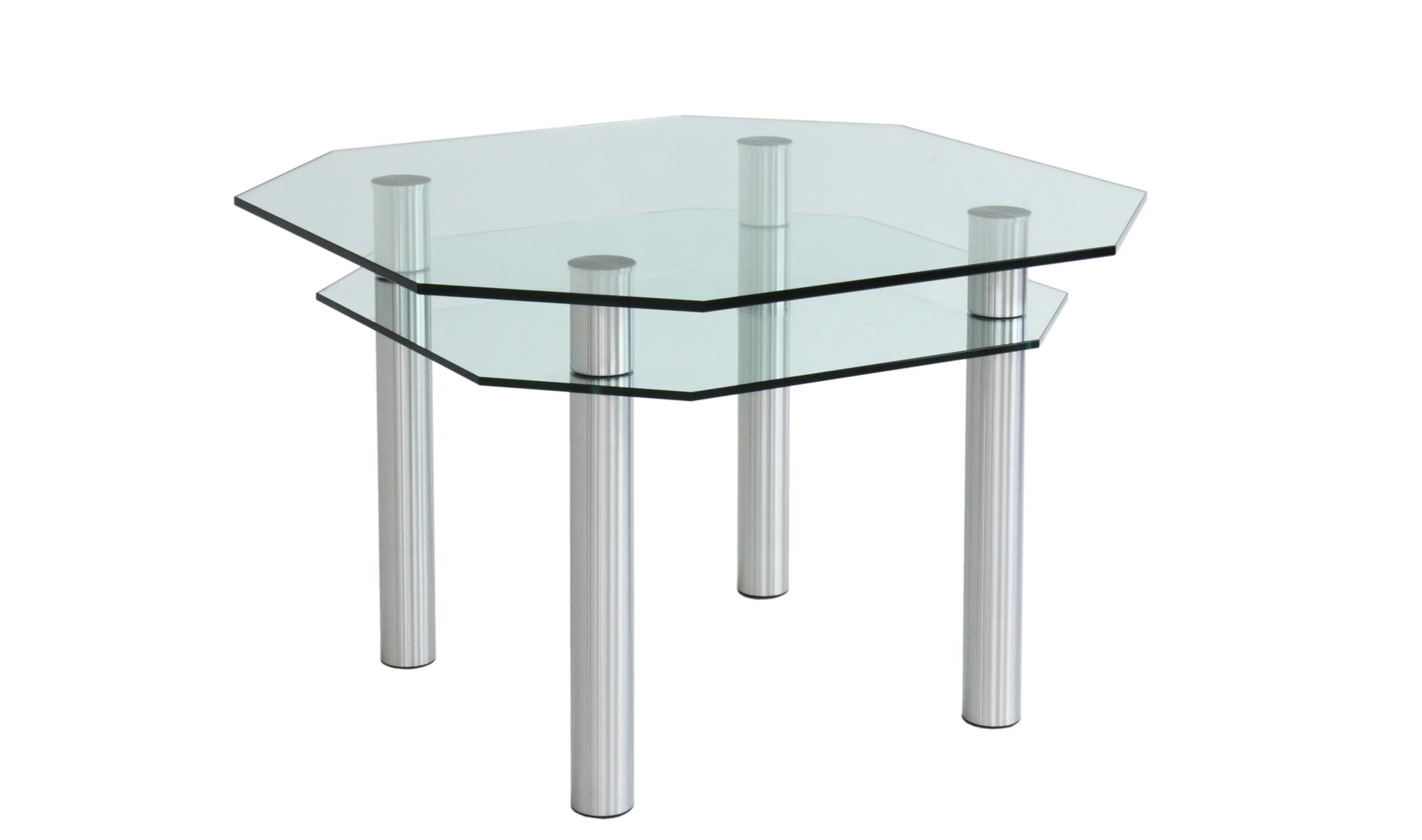 Küchentische mit Ablage nach Maß - Glas Satinato, hell oder lackiert, Edelstahl oder Chrom