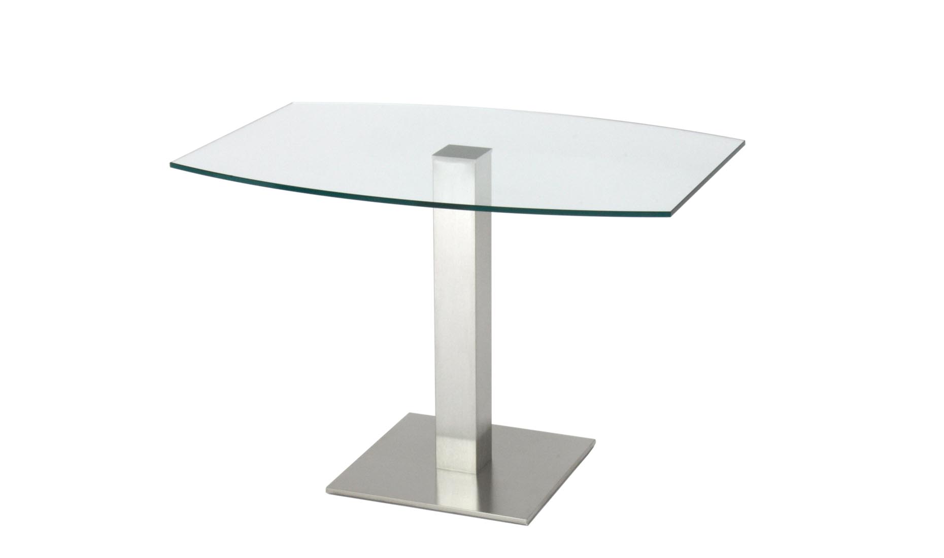 Glastische, Säulentische, Sonderformen CUB-100-OUT Edelstahl gebürstet / Stahl verchromt