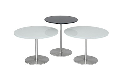 Beistelltische nach Maß, Bodenplatte rund, Glasplatte: klar, satiniert oder lackiert