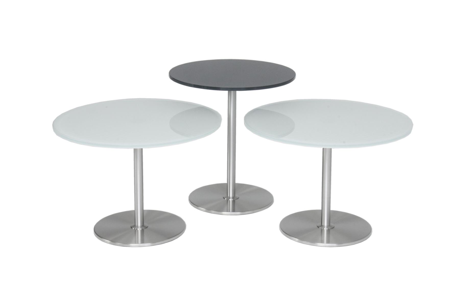 Beistelltische nach Maß, Bodenplatte rund, Glasplatte: klar, satiniert oder lackiert