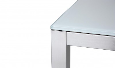 Glastisch mit Gestell - Glasplatte: Weissglas satiniert und lackiert