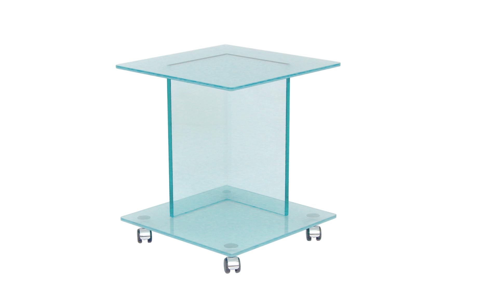 Glastisch auf Rollen CENTRO-GLAS-ECK 55x55cm Beistelltisch nach Maß