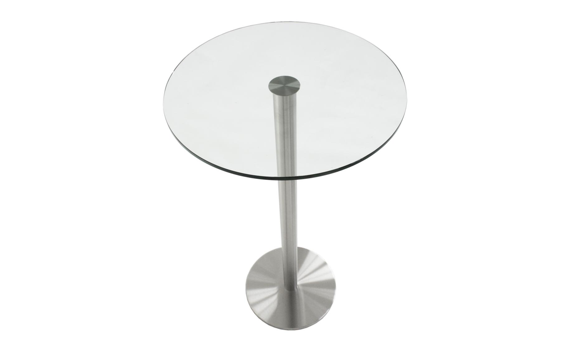 Bistrotische mit runder Glasplatte und Bodenplatte aus Edelstahl - nach Maß