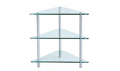 ETAGE-PUNKT-3B, Eck-Regal, Konsole aus Glas, Gestell - Edelstahl geschliffen, poliert