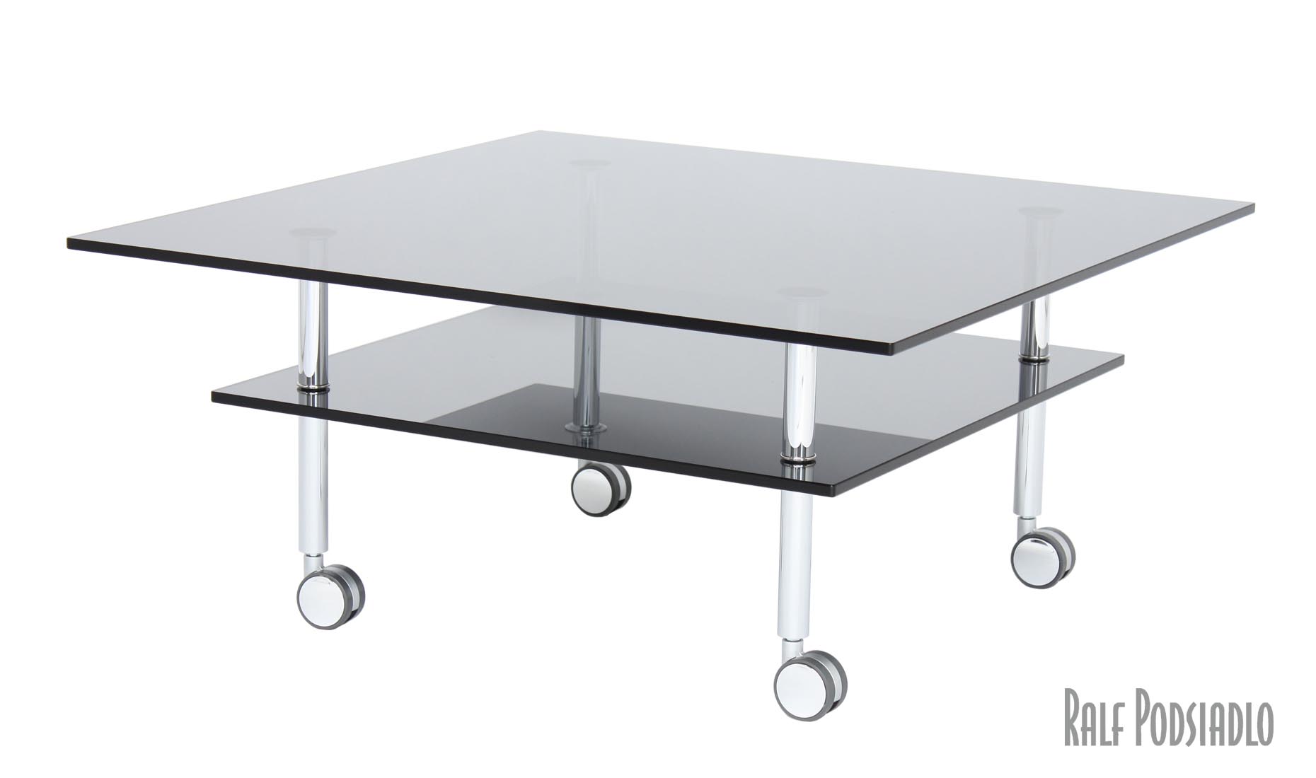 Couchtisch nach Maß DUO auf Rollen mit Ablage - GRAU-GLAS