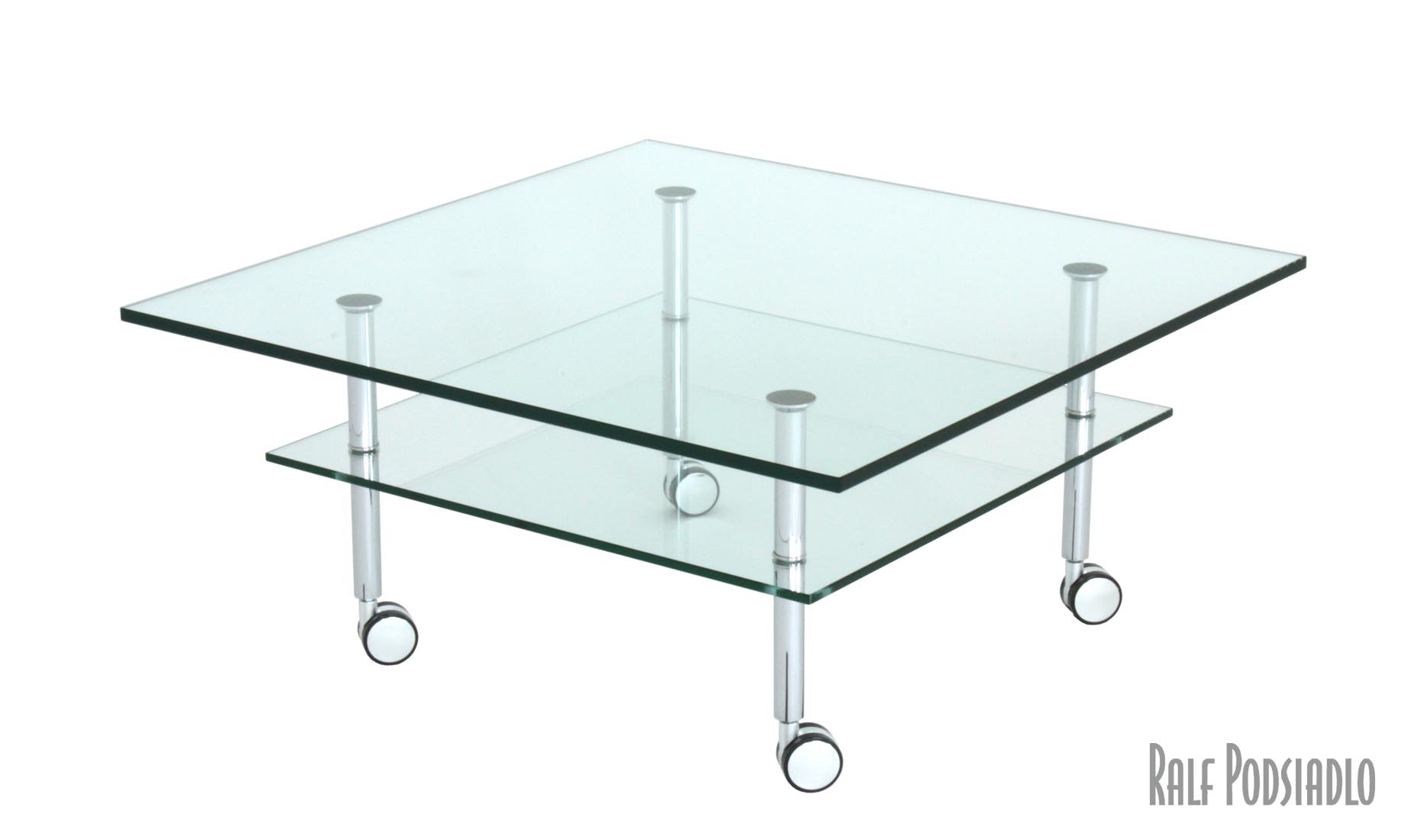 Glastisch auf Rollen DUO Gestell verchromt
