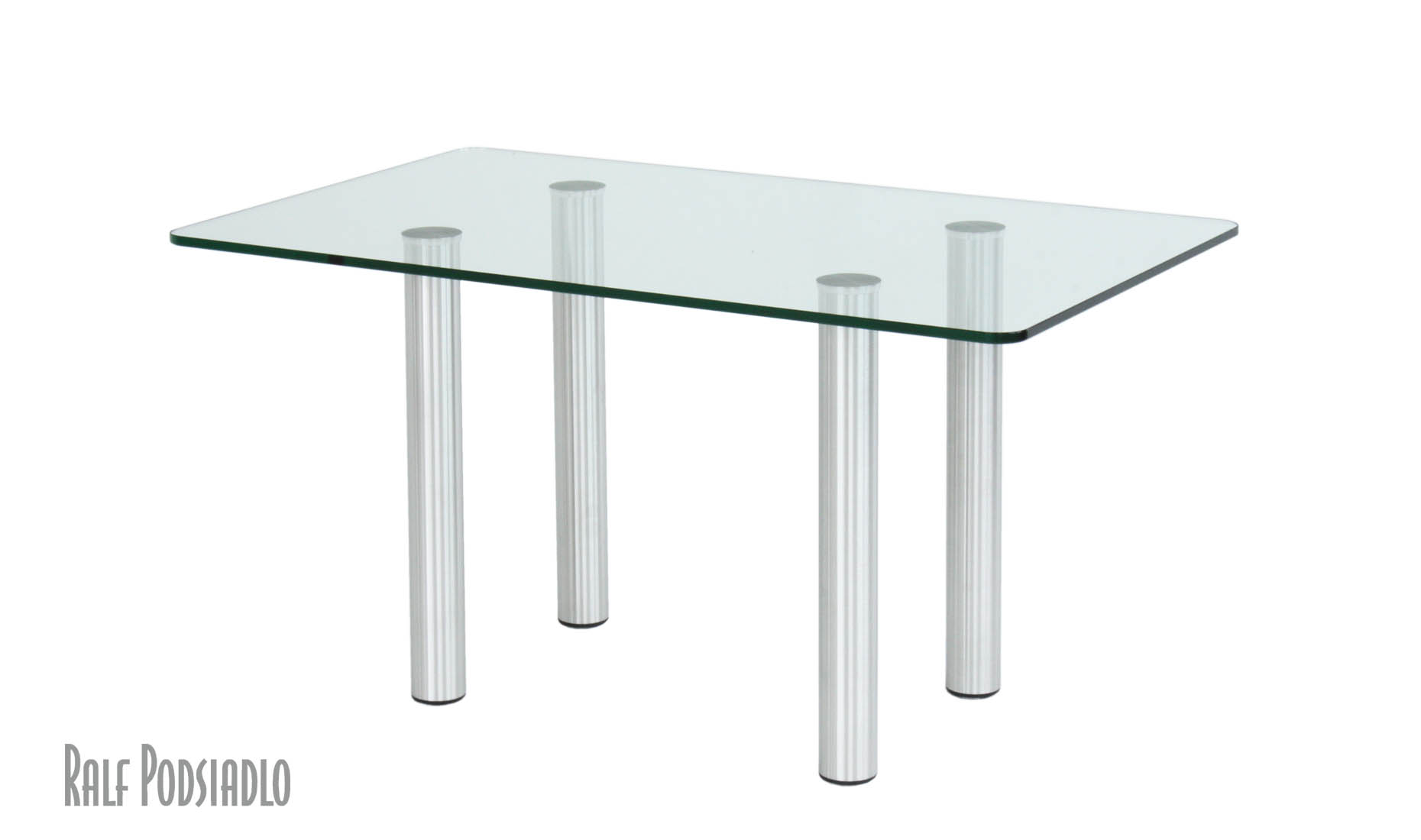 Esstisch, Küchentisch nach Maß, klares Glasplatte - runde Ecken, Tischbeine - Innen