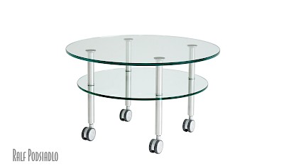 runde Glastische mit Ablage D70cm, auf Maß mit Rollen