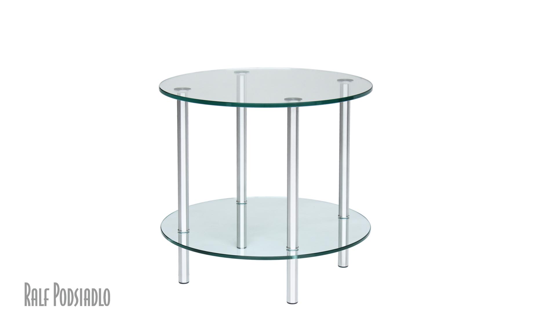 Servier-Tisch aus Glas, rund - Durchmesser 60cm, Glasablage