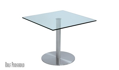 CENTRO Säulentisch 90x90cm Klarglas, Edelstahl
