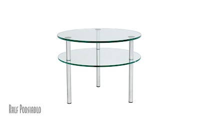 Beistelltisch rund mit drei Tischbeinen und Glasablage