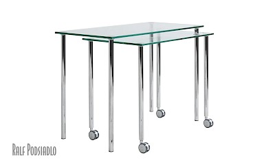 Glas-Sekretär, Schreibtisch, Höhe nach Maß, Rollen