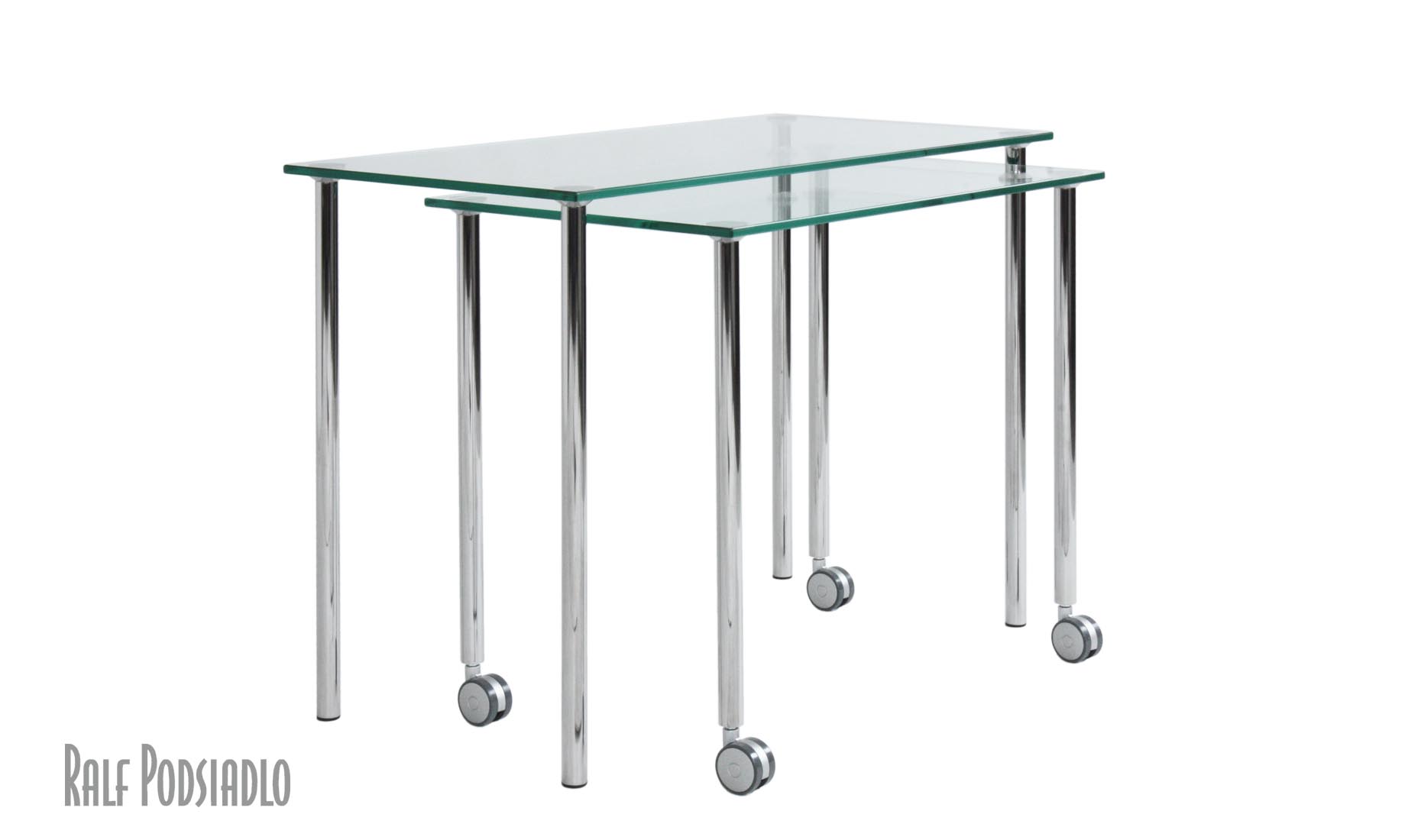 Glas-Sekretär, Schreibtisch, Höhe nach Maß, Rollen