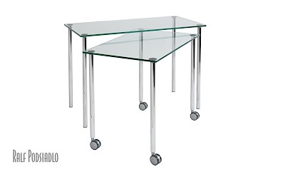 kleine Glas-Konsolen, Schreibtische und Sekretäre, rollbar