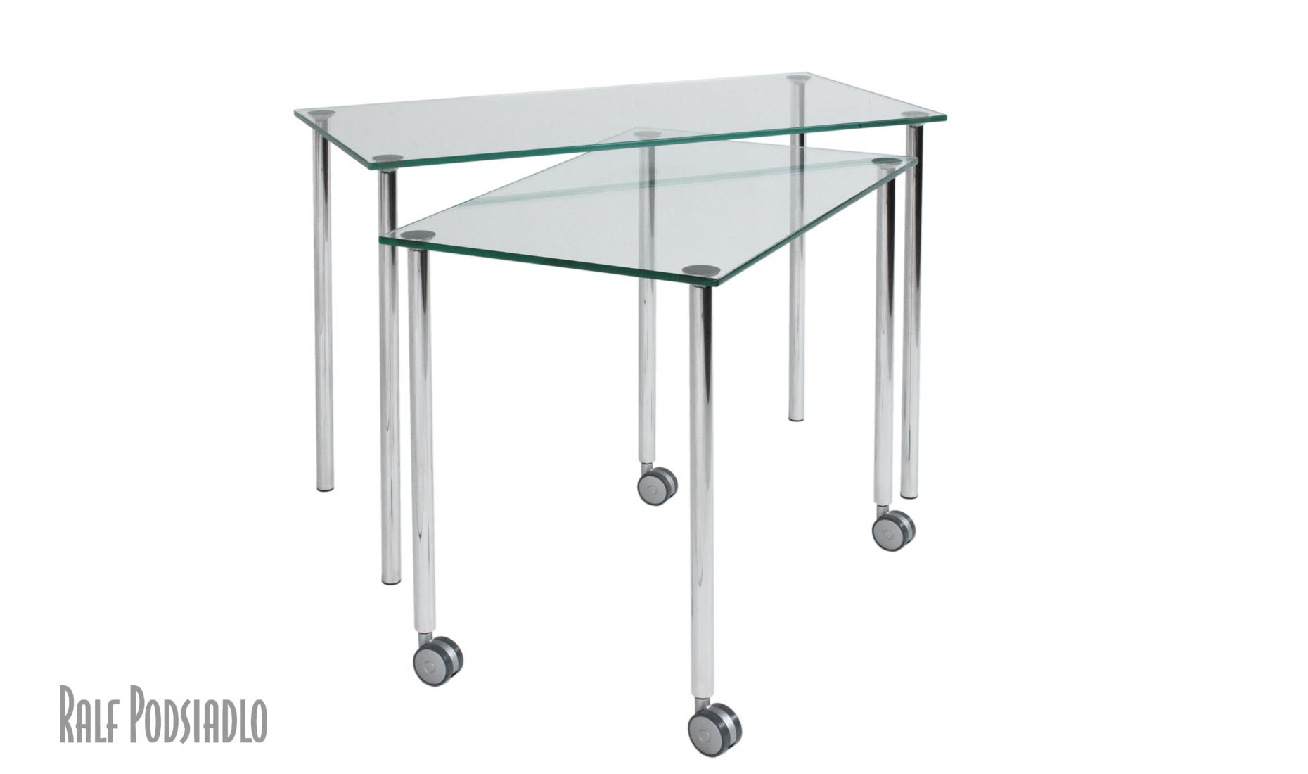 kleine Glas-Konsolen, Schreibtische und Sekretäre, rollbar