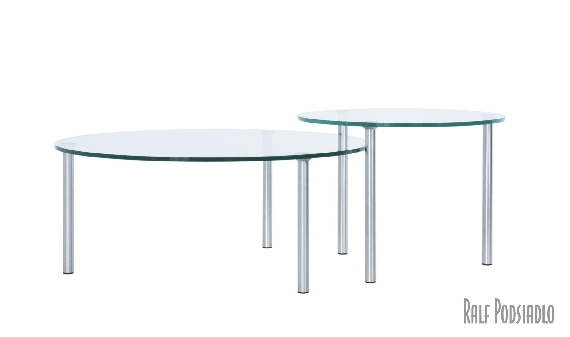 Couchtisch-Set 2-tlg. runde Glasplatten, Höhe nach Maß