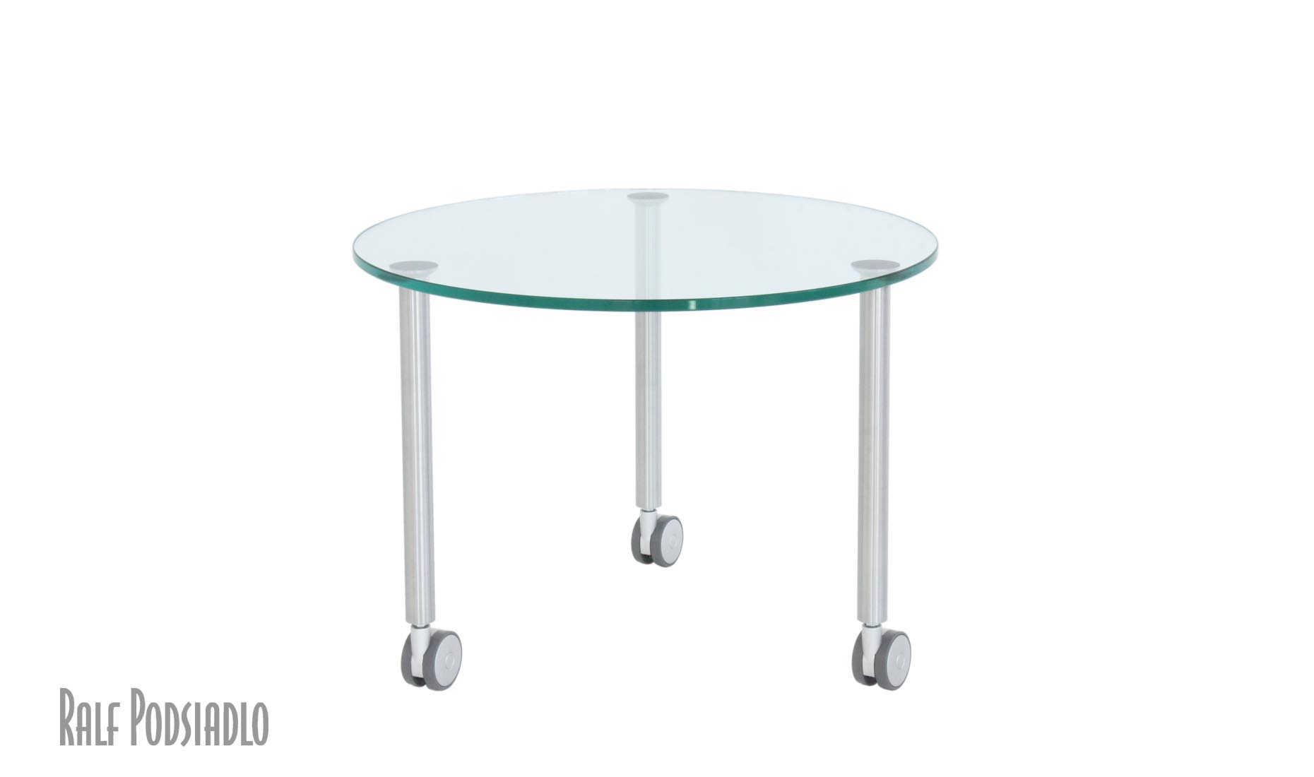 runder Beistelltisch - Glas, mit drei Tisch-Beinen, Höhe nach Wunsch, Rollen