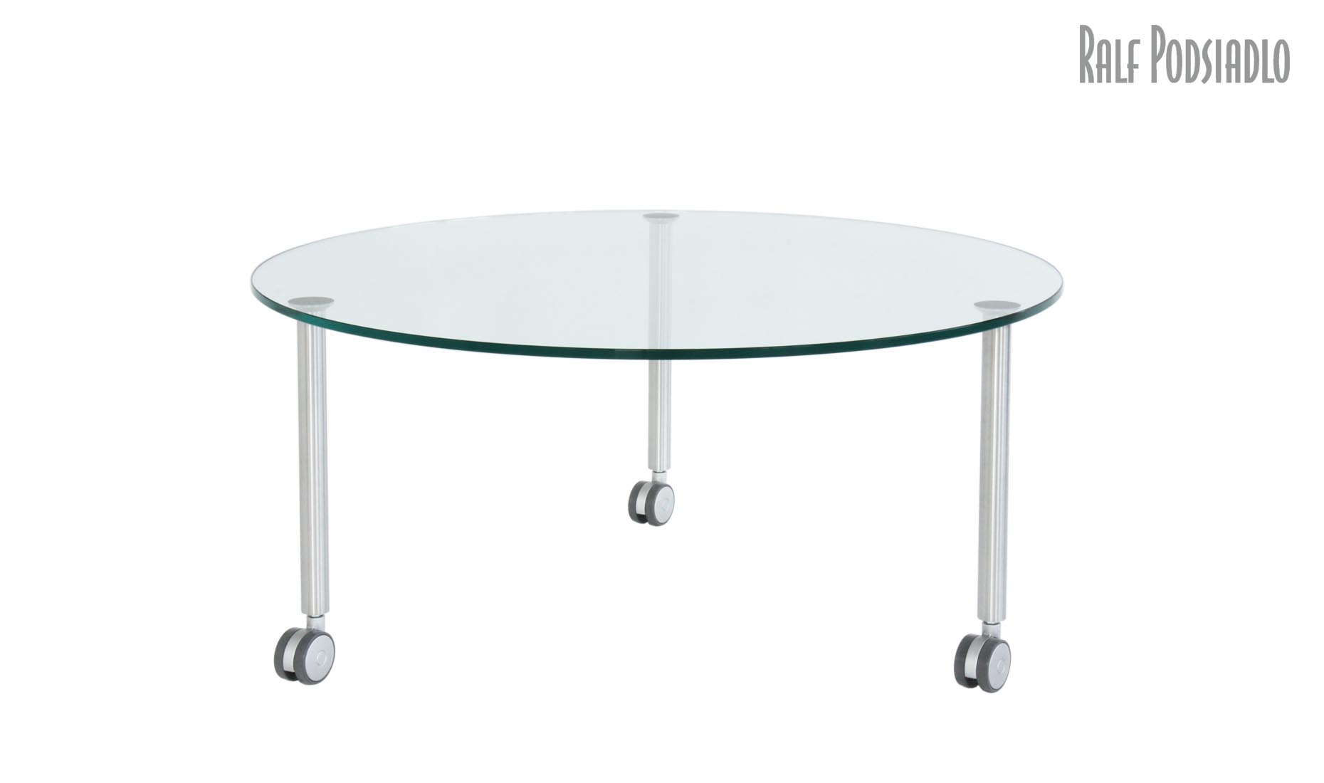 runder Couchtisch - Glas, drei Beine, Höhe nach Maß, rollbar