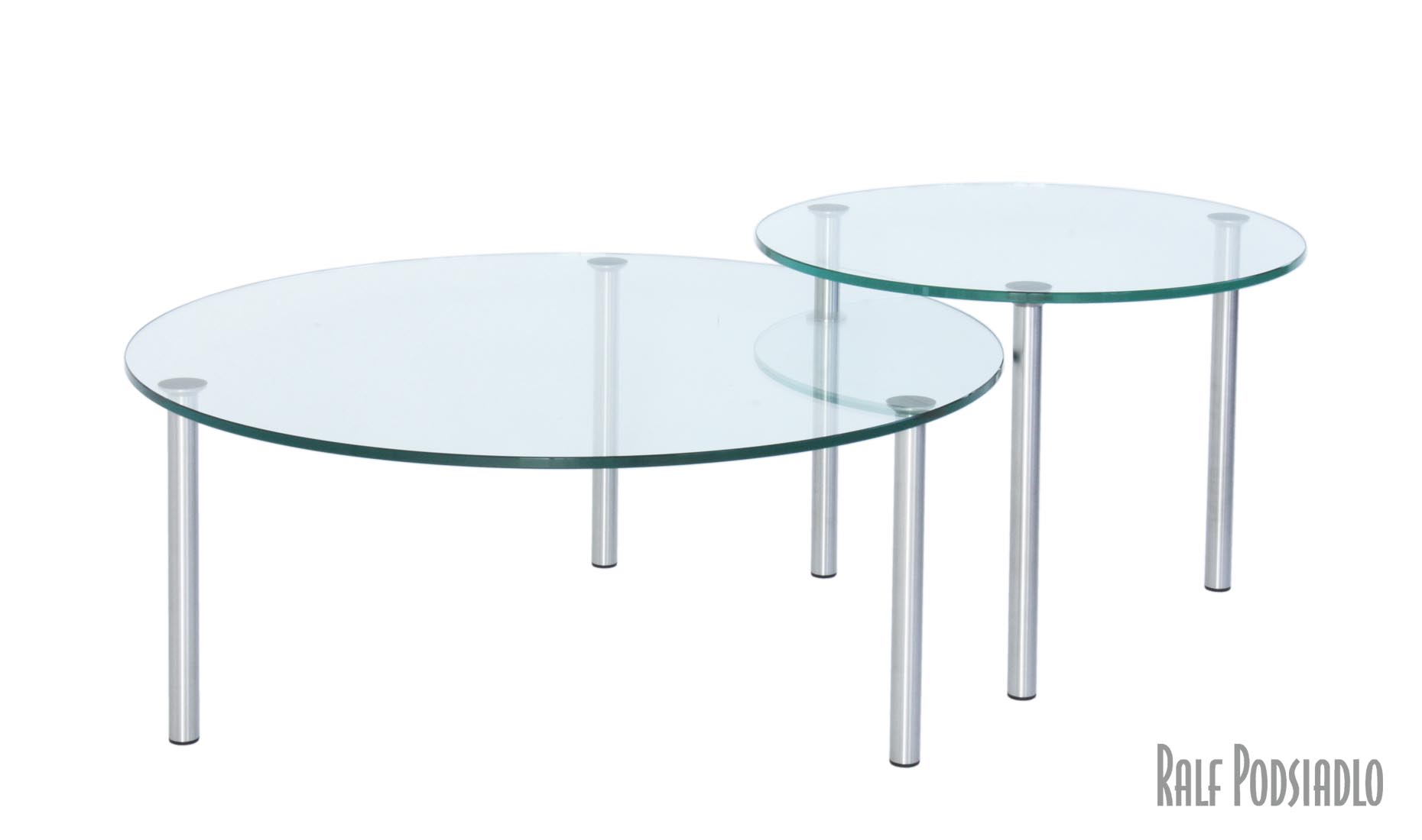 Couchtisch-Satz 2-teilig, runde Glasplatten, Höhe auf Maß