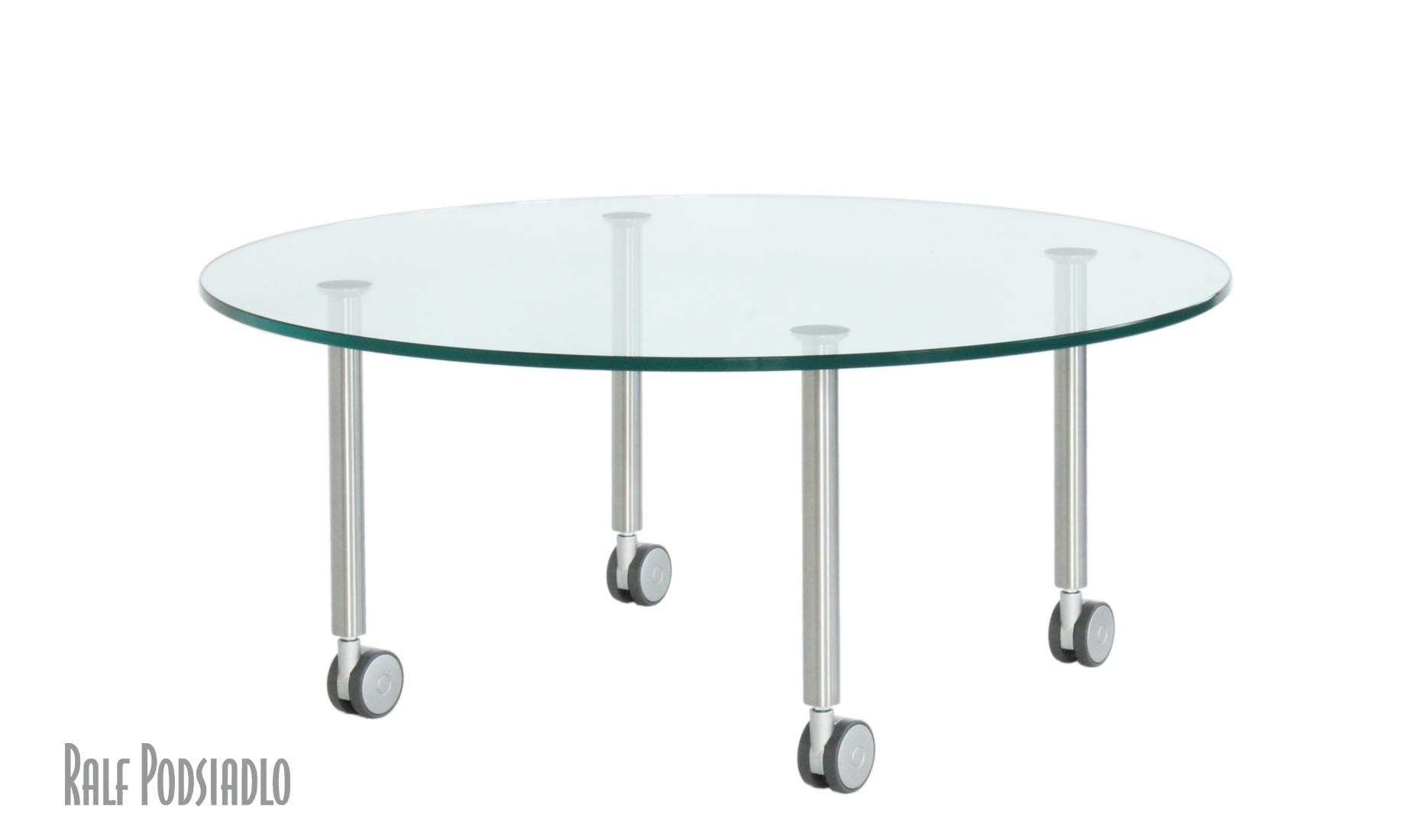 runde Couchtische und Glastische auf Rollen, Durchmesser 90cm