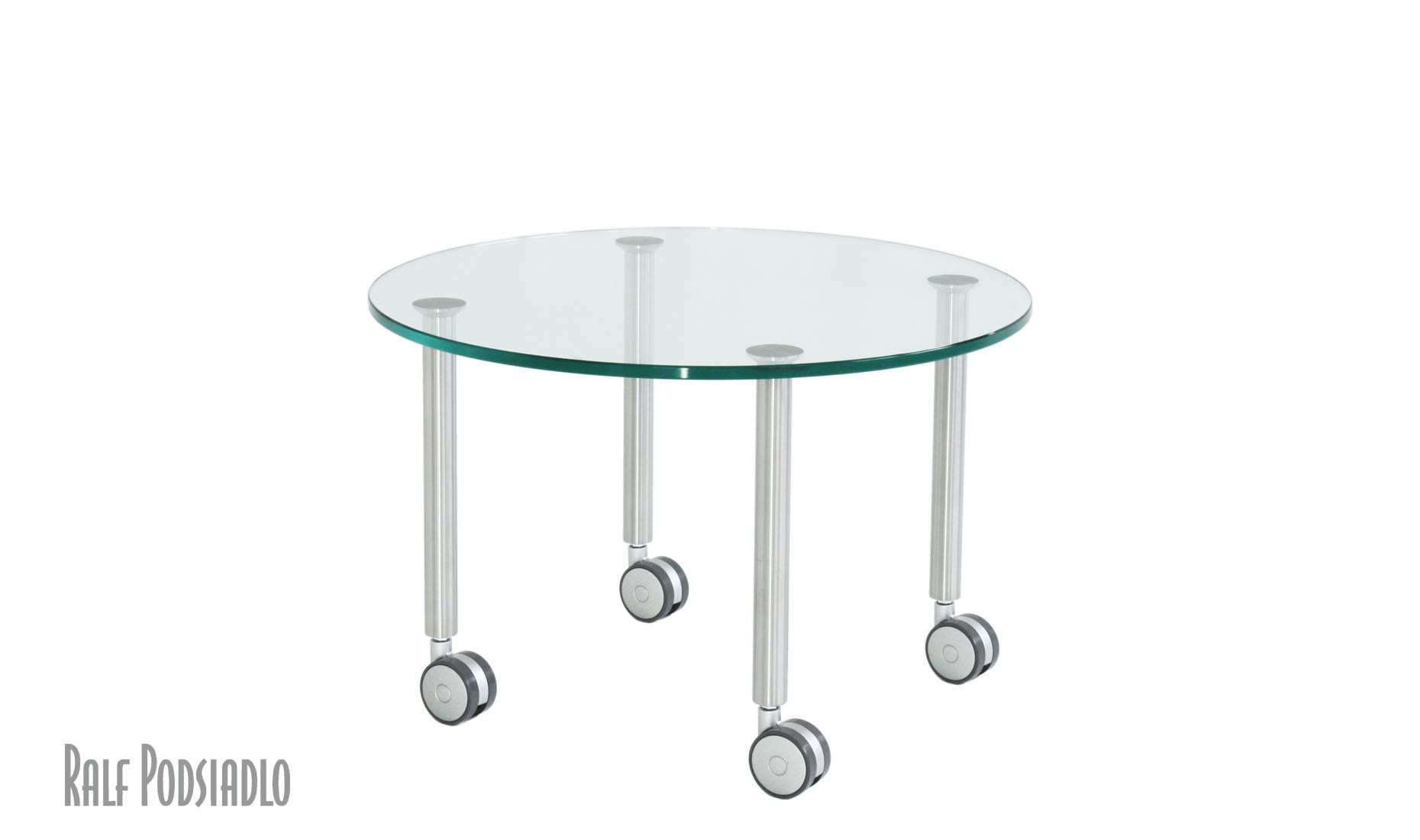 runde Glastische und Beistelltische auf Rollen, Durchmesser 60cm