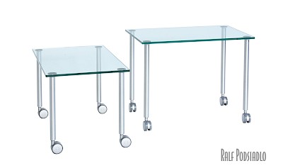 Glastisch-Satz OBJEKT-30 70x45cm auf Rollen - Glasplatten klar