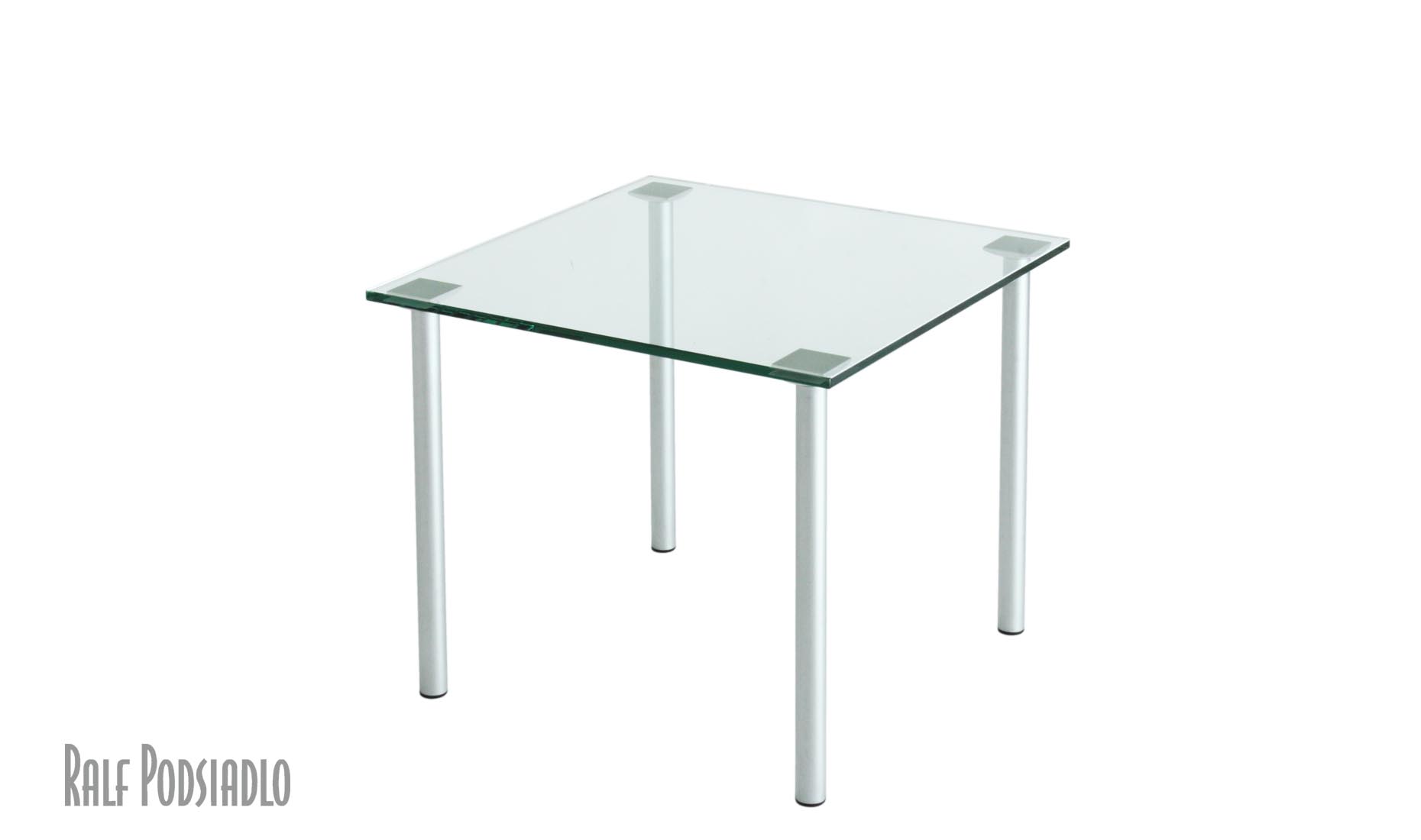 Beistelltische VARIUS Glasplatte 12 stark 55x55cm Edelstahl oder Alu